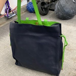 Navy and green tote